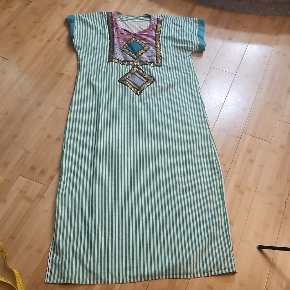 Green Goddess Vintage Cotton Rare   Kaftan Dress